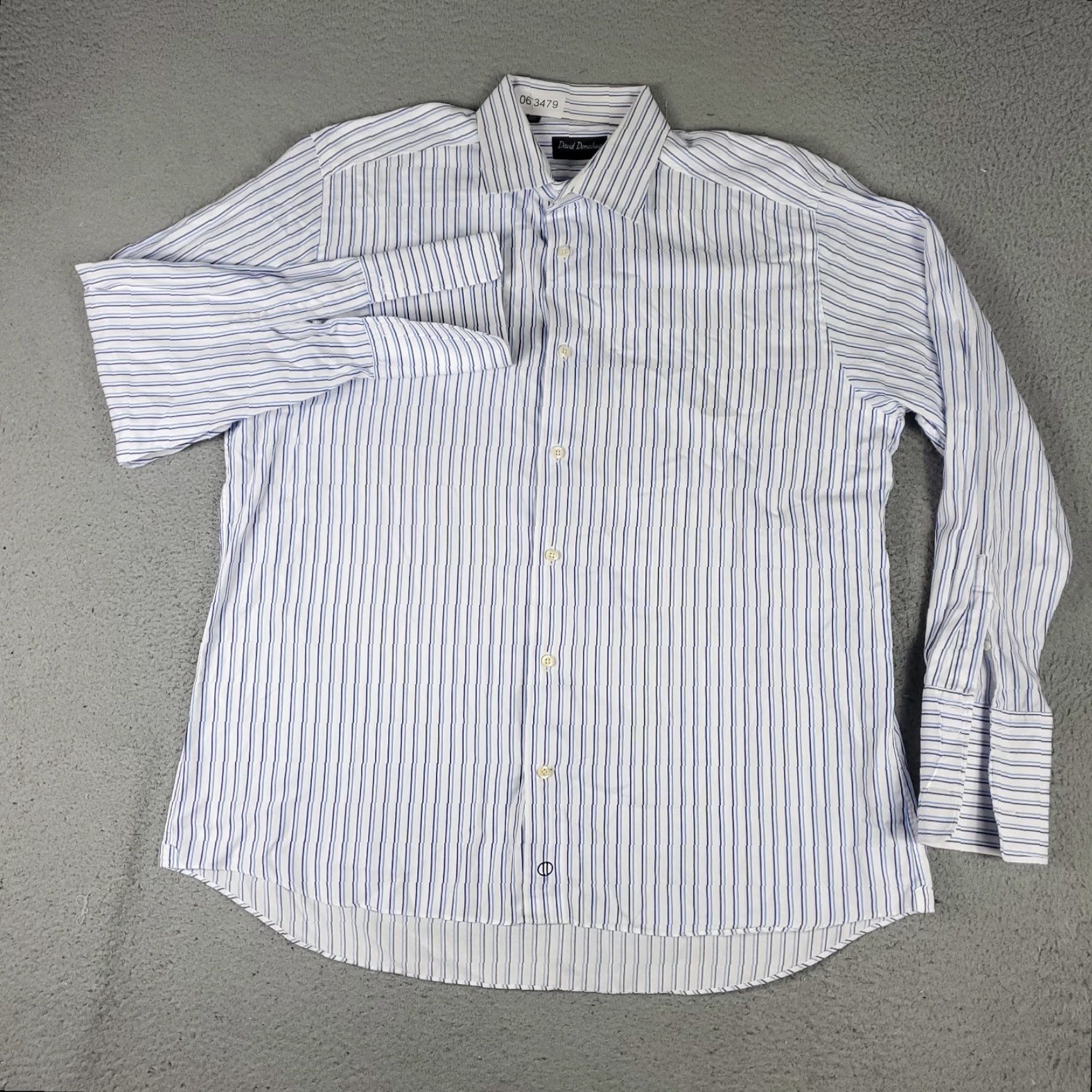 David Donahue David Donahue Dress Shirt Mens 17.5 Blue Striped French Cuff Button Up Size 46R - 2 Thumbnail