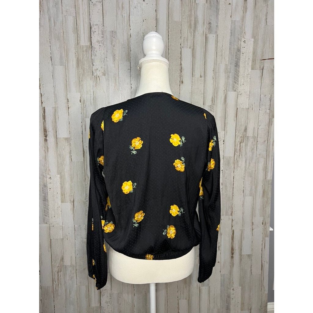 Madewell Madewell Women's Small Black Floral Wrap V-Neck Blouse Size S / US 4 / IT 40 - 7 Thumbnail