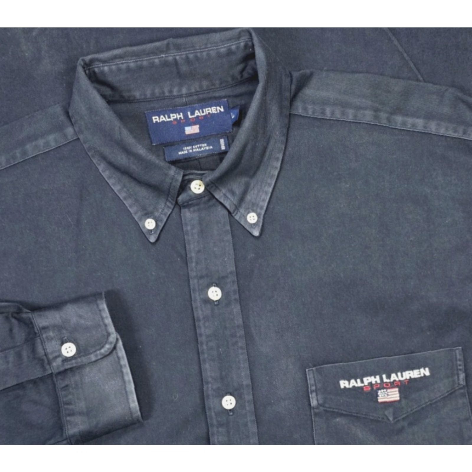 Polo Ralph Lauren VINTAGE Ralph Lauren Sport Button-Up Shirt 90s Blue Polo Twill Heavyweight Logo Embroidered 100% Cotton L Mens Size US L / EU 52-54 / 3 - 2 Thumbnail