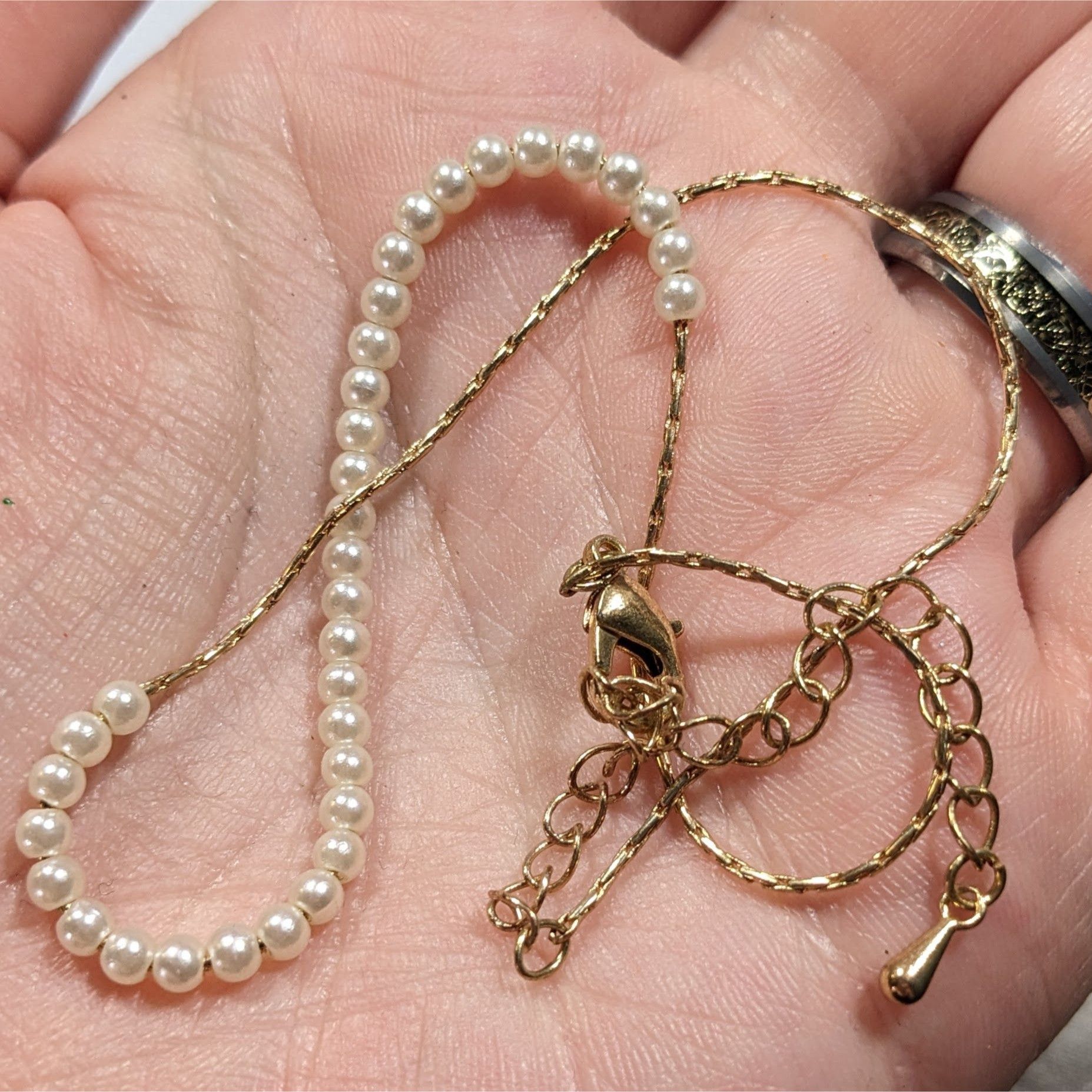 Other Minimalist Faux Pearl Beaded Gold Tone Chain Necklace Size ONE SIZE - 3 Thumbnail