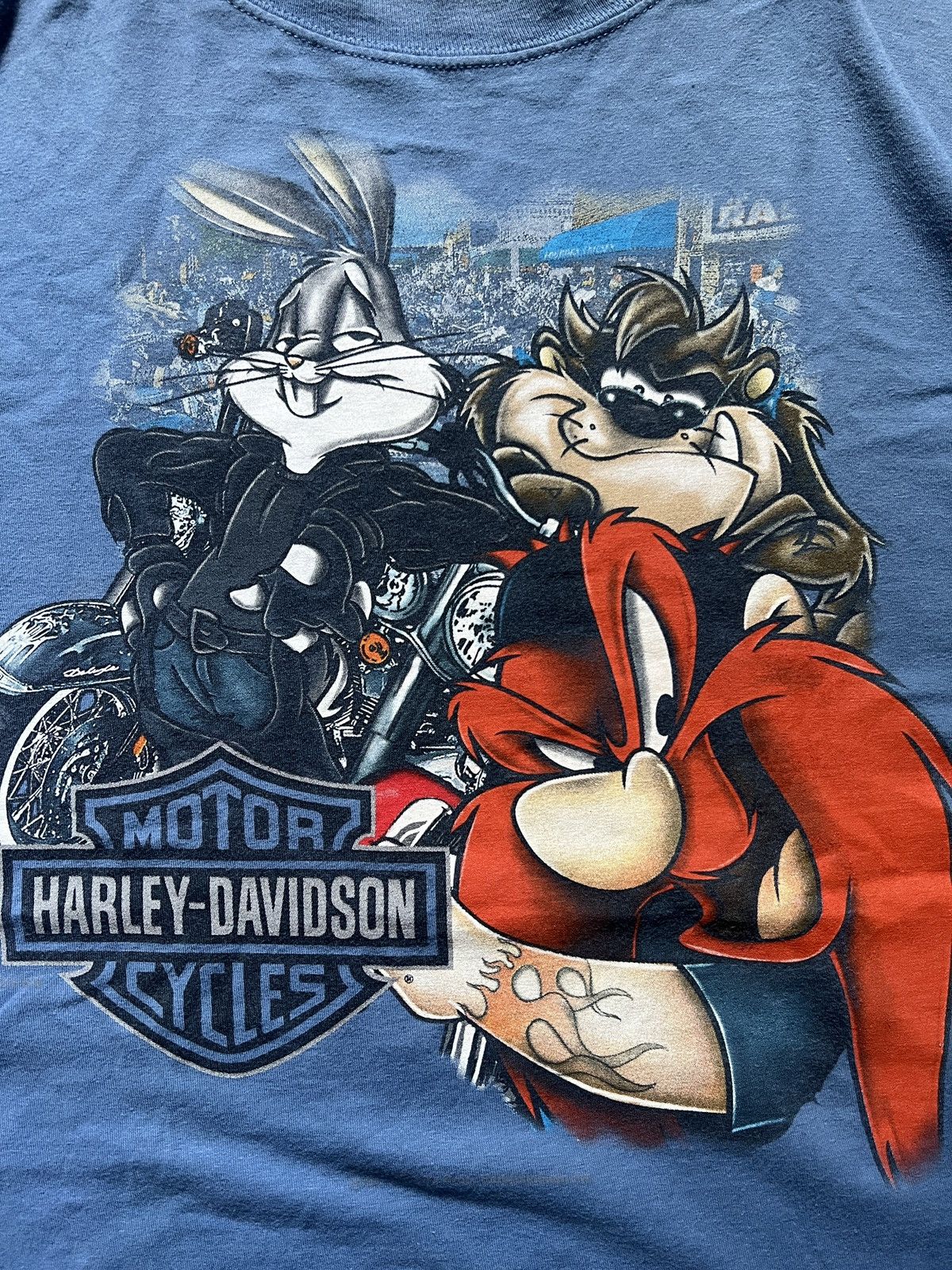 Harley Davidson Vintage Harley-Davidson x Looney Tunes T-Shirt (1990s) Blue Size US XL / EU 56 / 4 - 2 Thumbnail