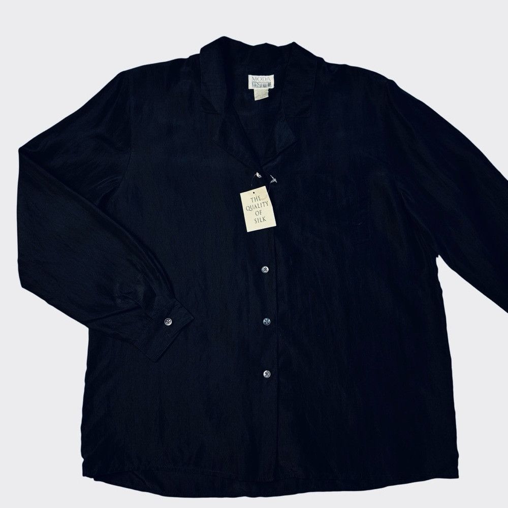 Other NWT New Vintage Moda International 100% Silk Black Blouse S Size M / US 6-8 / IT 42-44 - 3 Thumbnail