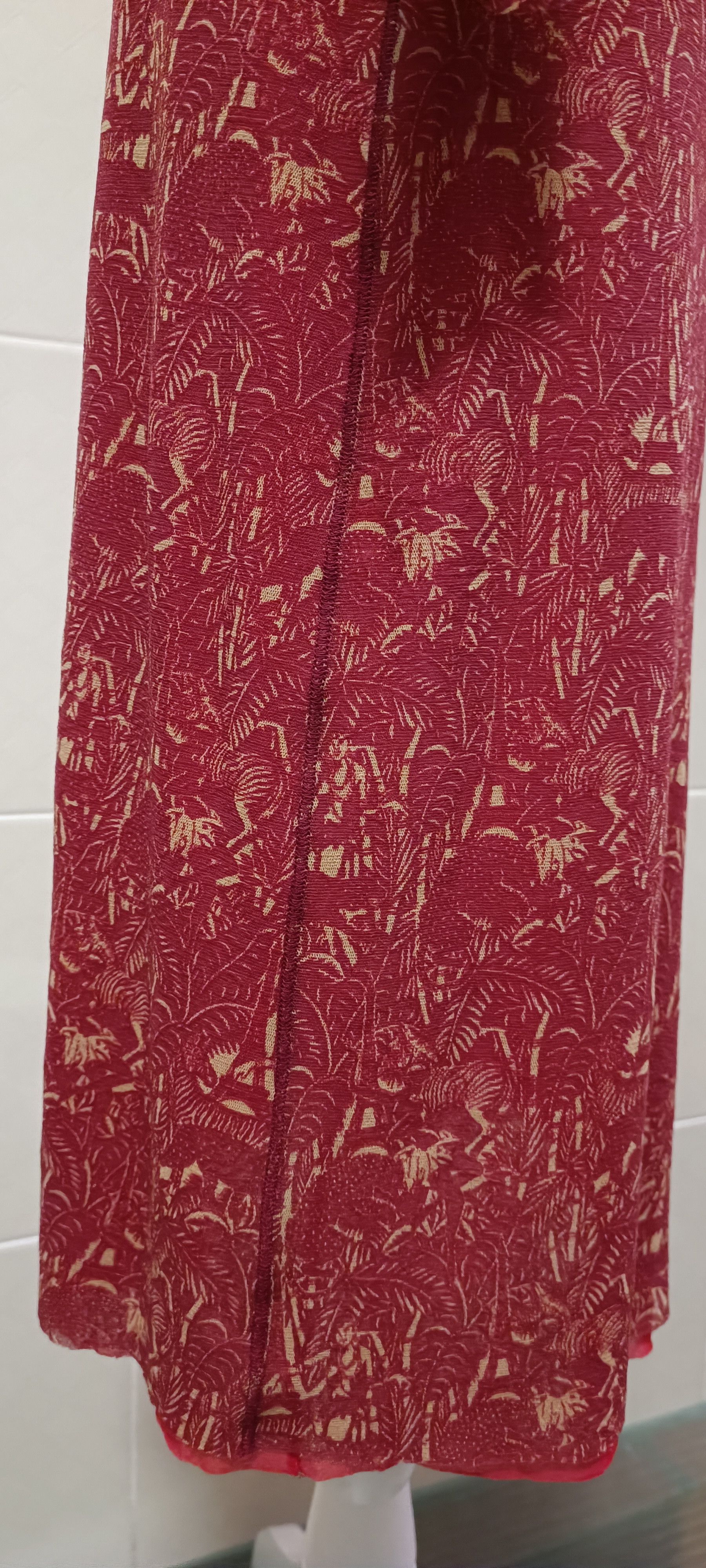 Jean Paul Gaultier Maroon maxi dress with figures in cream tones. Size M / US 6-8 / IT 42-44 - 10 Thumbnail