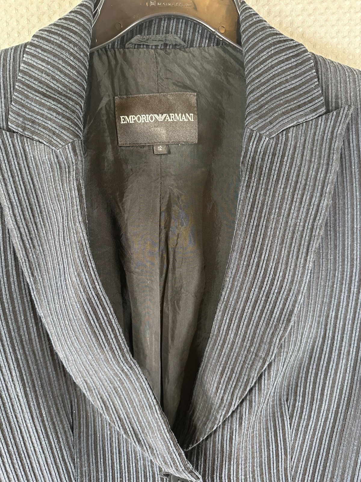 Emporio Armani Emporio Armani Black & Gray Ribbed Pinstripe Blazer Jacket Size XL / US 12-14 / IT 48-50 - 3 Thumbnail