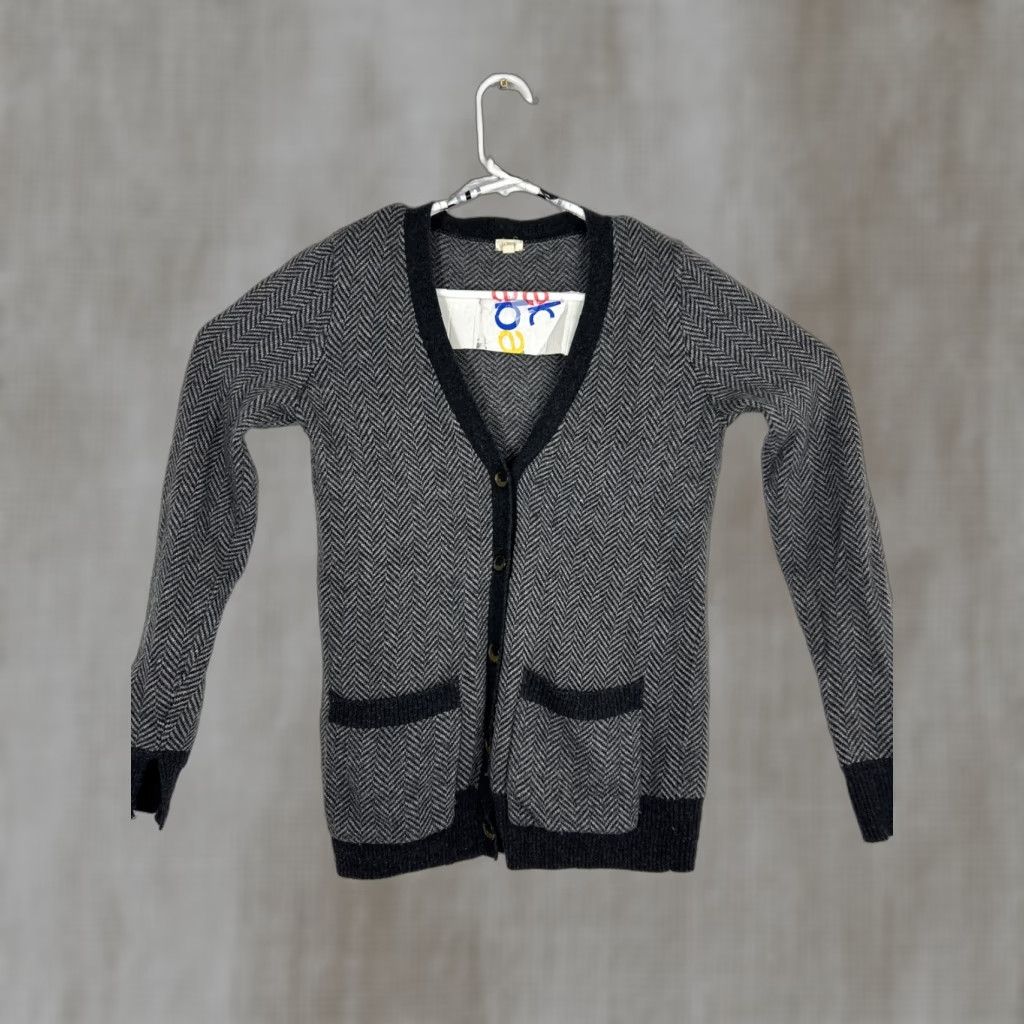 J.Crew J. Crew Cardigan Sweater Womens XS Black Gray Wool Blend Herringbone Knit Cap Sleeve V-Neck Buttons Pockets Regular Fit All Seasons Fall Winter Spring Size XS / US 0-2 / IT 36-38 - 1 Thumbnail