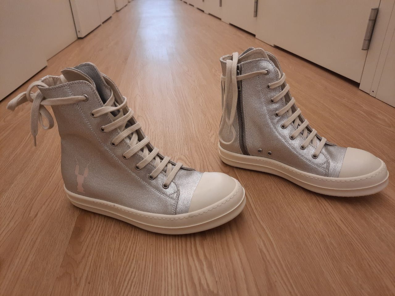 Rick Owens Drkshdw *New* Silver Ramones Hi Sneakers Size US 7 / EU 40 - 3 Thumbnail
