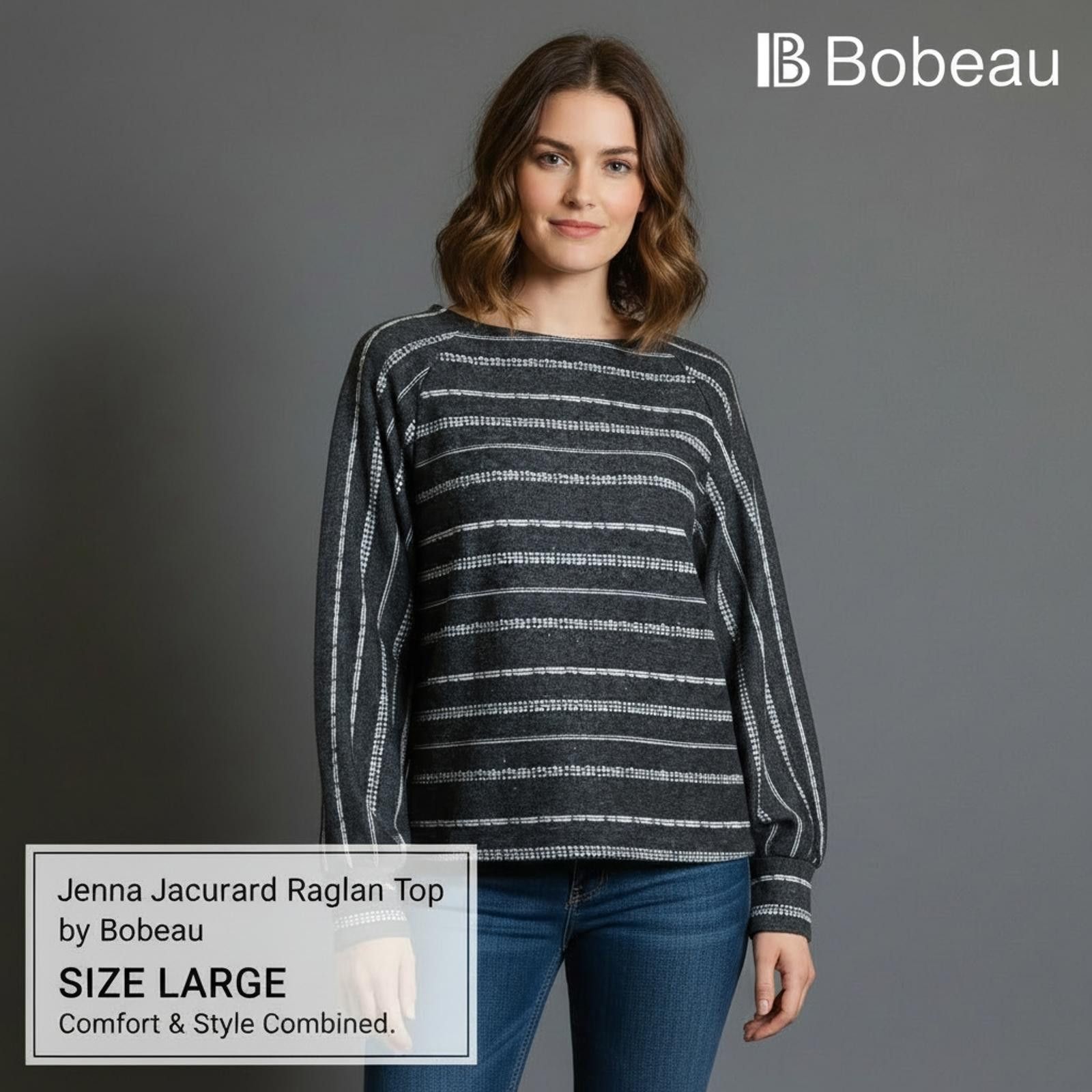 Other Jenna Jacquard Raglan Top by Bobeau - Large Size L / US 10 / IT 46 - 1 Thumbnail