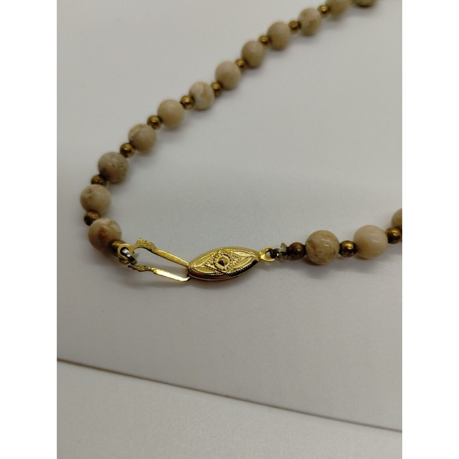 Vintage Stone Bead Necklace - Gold Tone Beads - 24-inches Size ONE SIZE - 4 Thumbnail