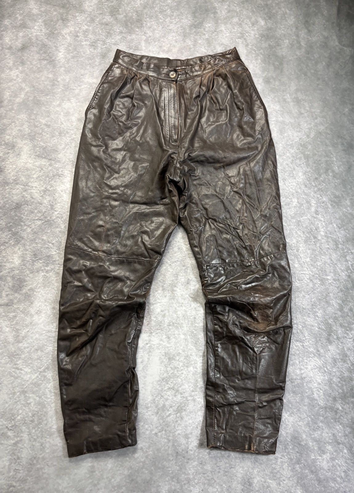 Indian Motorcycle × Leather × Vintage 1980s Vintage Leather Pants Triple Pleated Brown Biker Trous Size US 28 / EU 44 - 11 Thumbnail