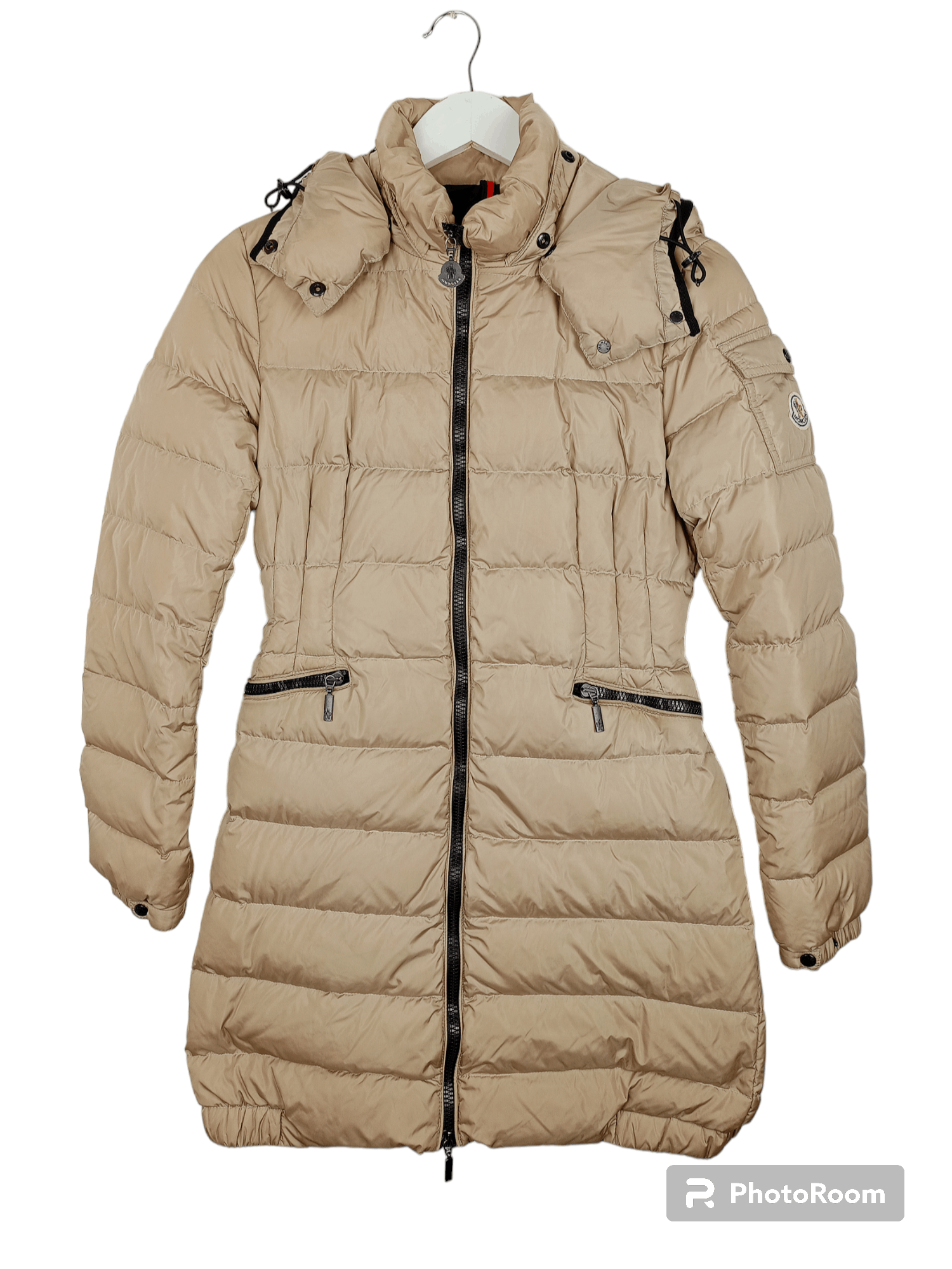 image of Down Jacket Moncler With Hood Park Quilted Parka Long in Cream, Women's (Size Small)