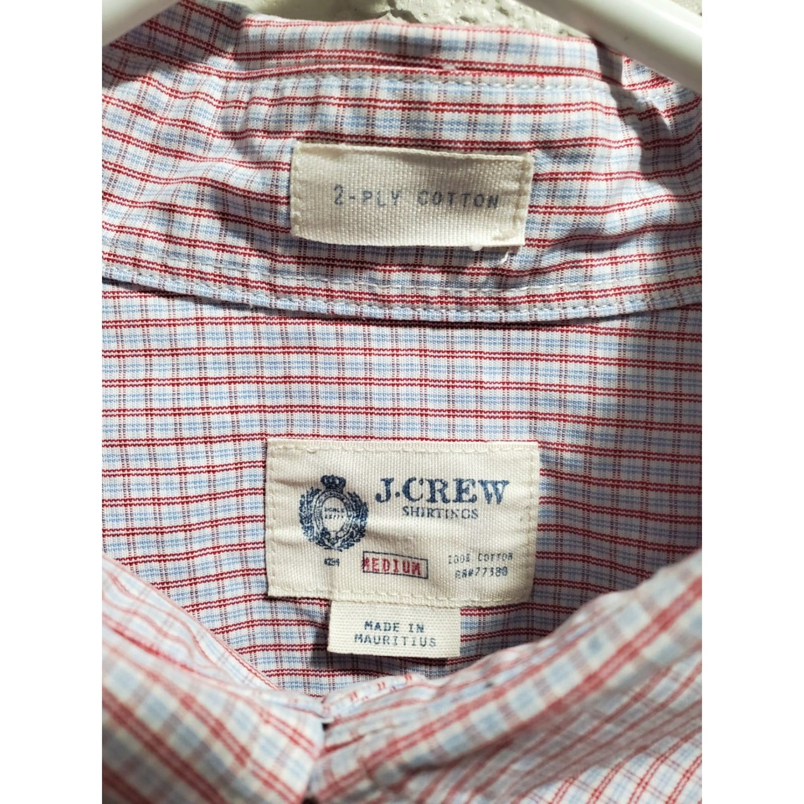 J.Crew J.CREW Shirt Mens Medium Long Sleeve Button-Up 2 Ply Cotton Checkered White Red Size US M / EU 48-50 / 2 - 3 Thumbnail