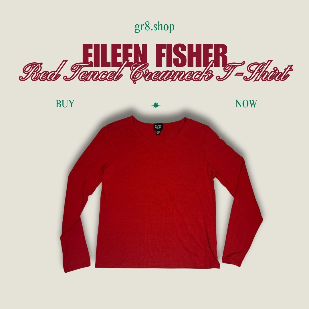 Eileen Fisher Eileen Fisher Red Tencel Crewneck Long Sleeve T-Shirt Womens Size S / US 4 / IT 40 - 1 Thumbnail