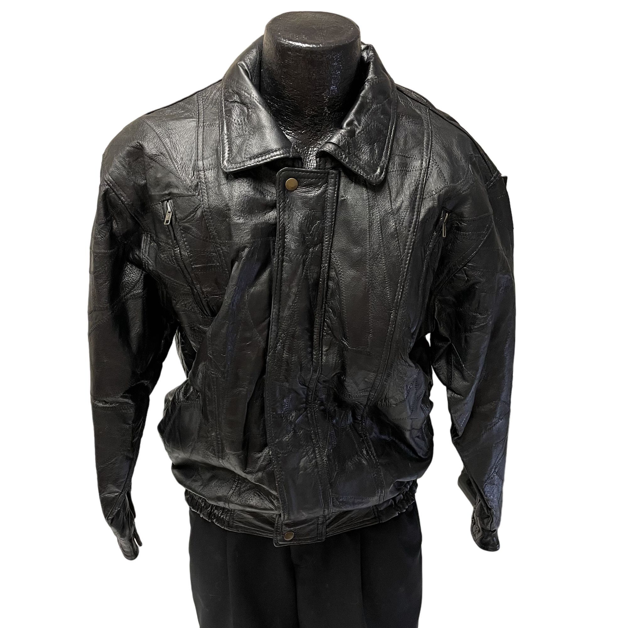 Other Vtg Navarre Italian STONE Design Black Leather BOMBER Size US XL / EU 56 / 4 - 1 Thumbnail