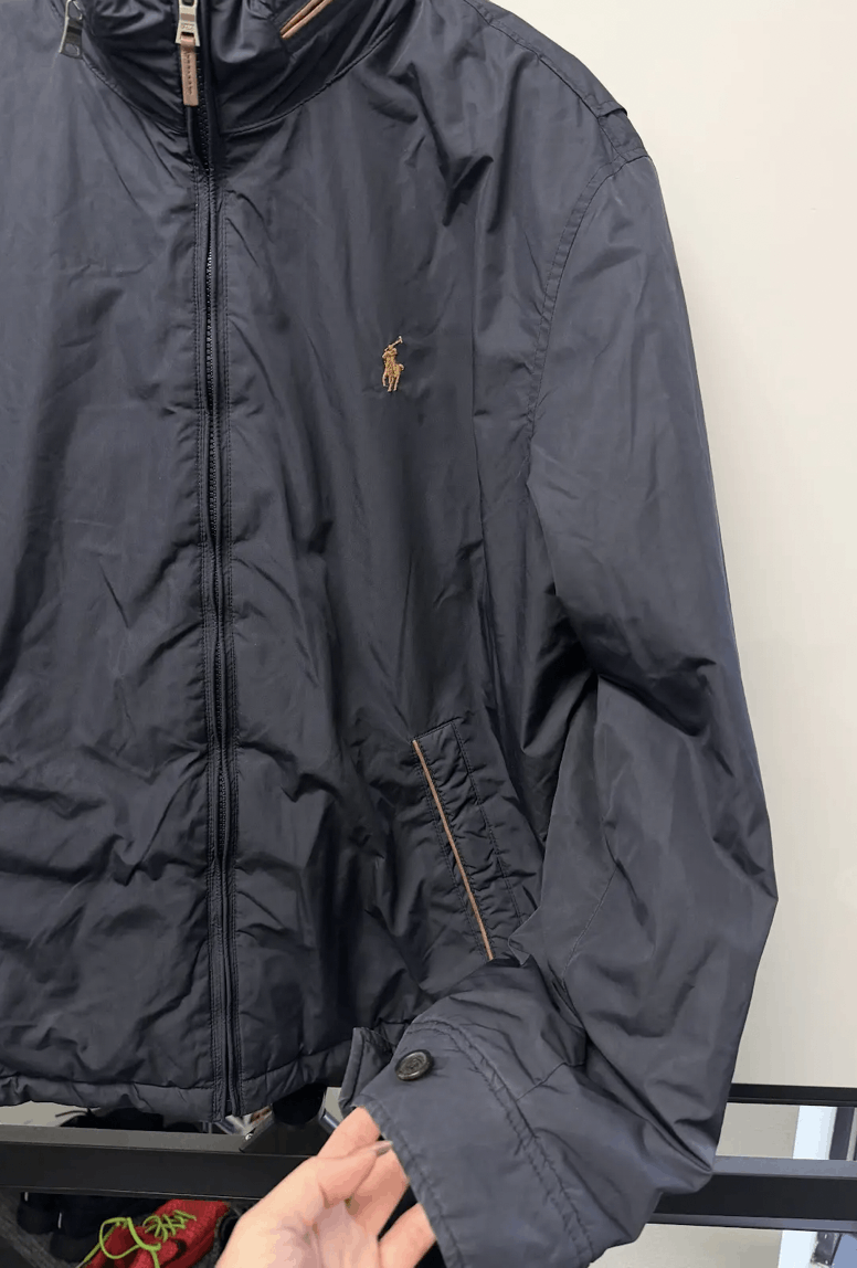 Vintage Polo Ralph Lauren Navy Stow Hood Windbreaker - Sz. L
