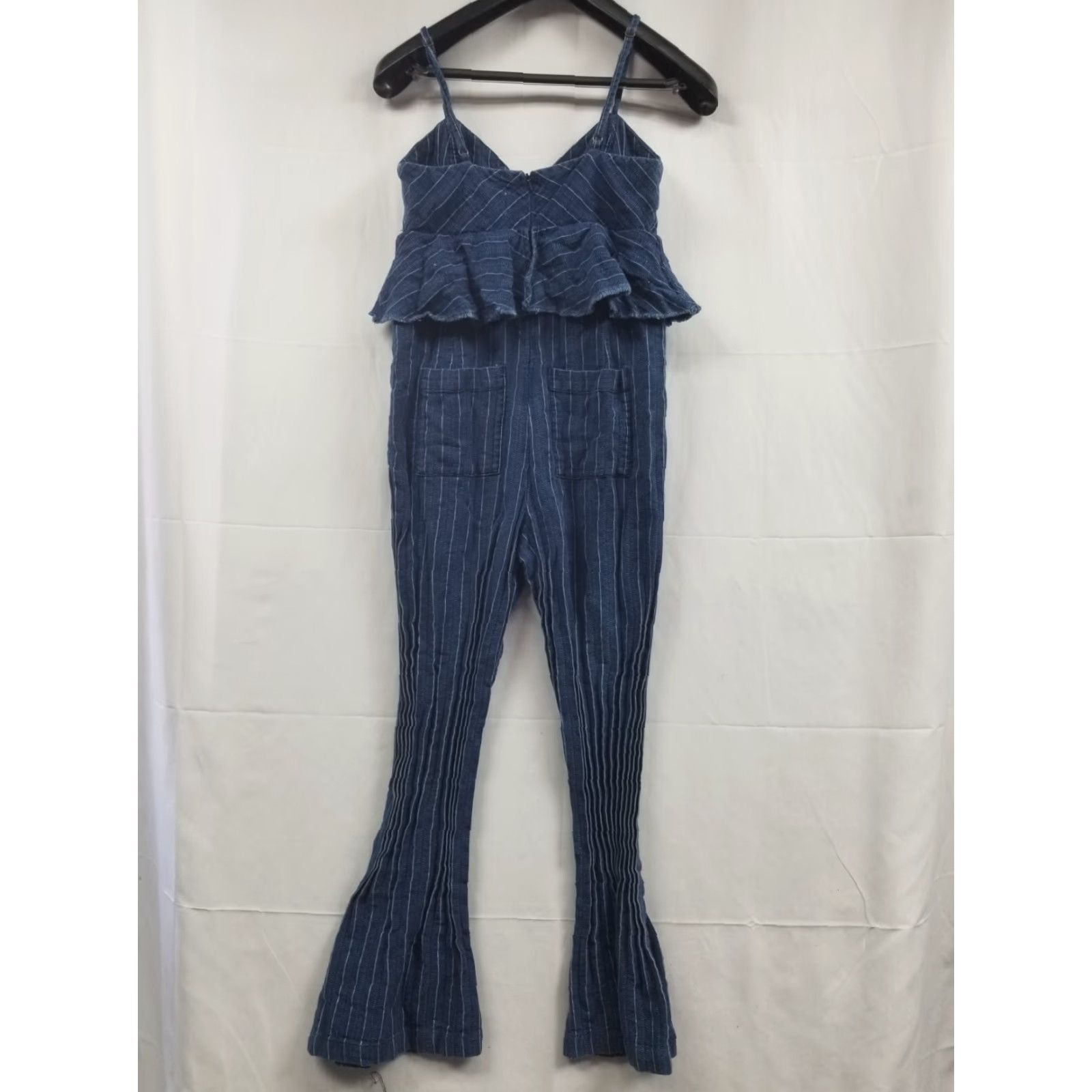 Anthropologie Anthropologie Jumpsuit Womens Size S Blue Striped Sleeveless Cotton Wide-Leg Sohheart Zip Casual One-Piece Size 28" / US 6 / IT 42 - 2 Thumbnail