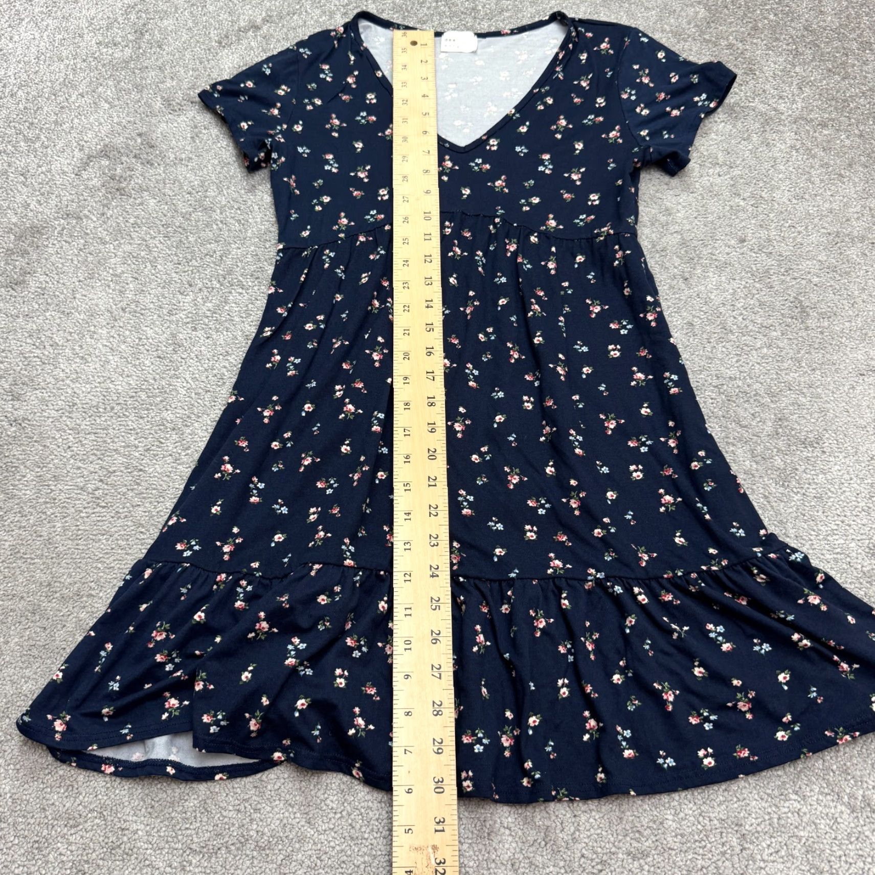 Vintage Dee Elly Women's Ruffle A-Line Midi Dress Casual Summer Floral Blue V-Neck Short Sleeve Medium Size 32" / US 10 / IT 46 - 6 Thumbnail