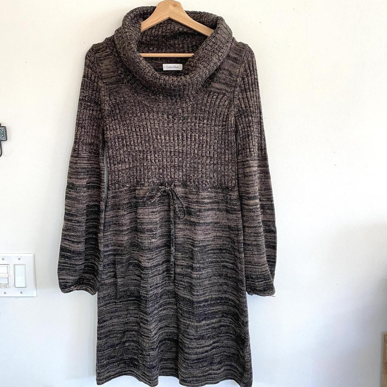Calvin Klein CALVIN KLEIN BLACK BROWN SWEATER MIDI DRESS TURTLE MEDIUM Size M / US 6-8 / IT 42-44 - 3 Thumbnail