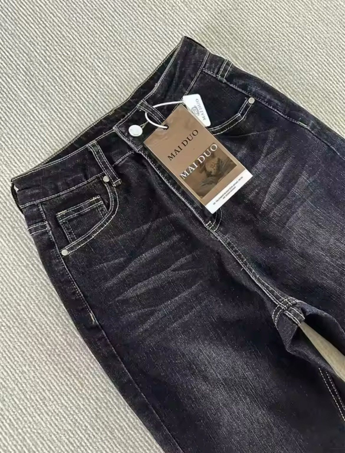 Other × Vintage Black Flared Jeans White stitching Size 28" / US 6 / IT 42 - 2 Thumbnail