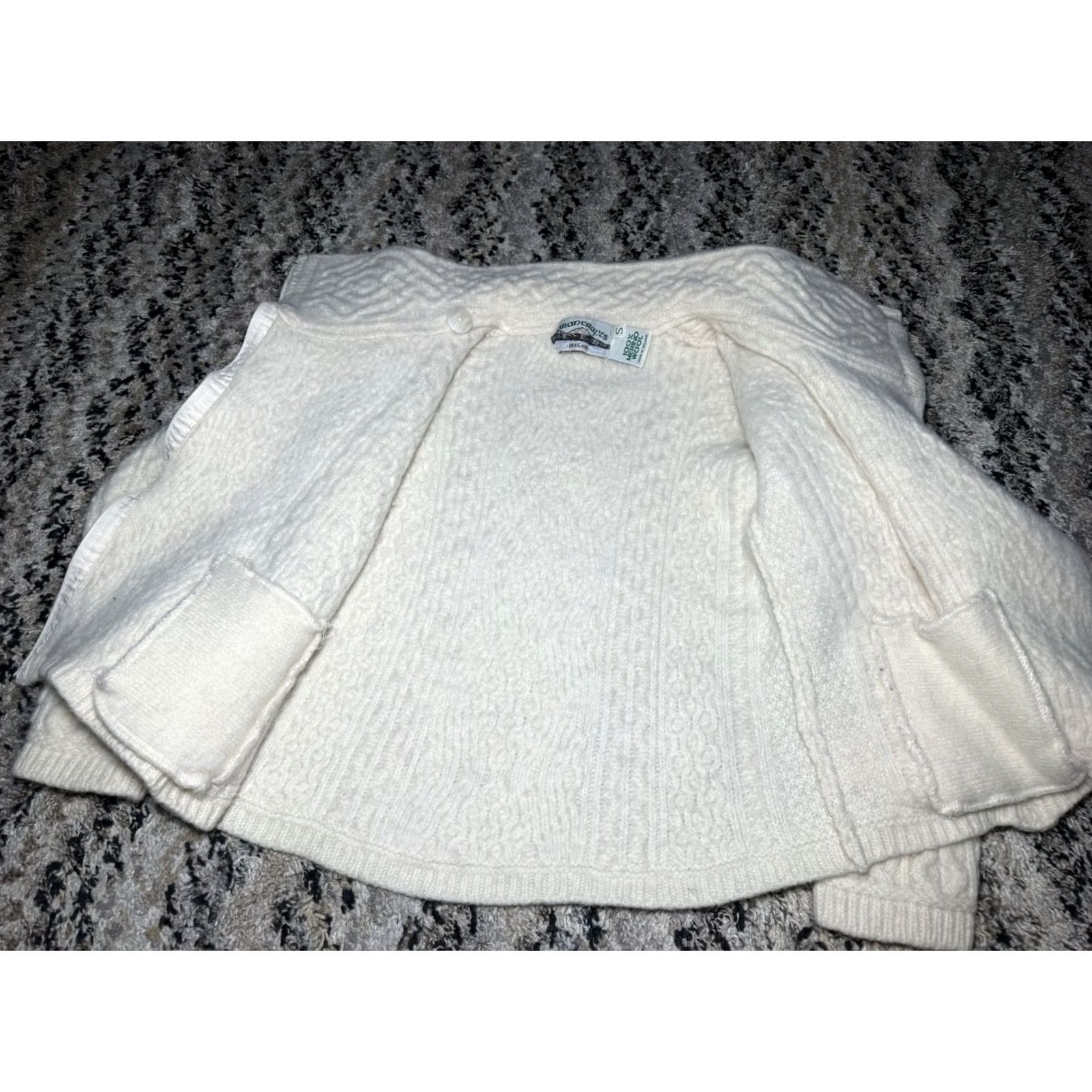 Vintage Aran Crafts Sweater Women Zip Merino Wool Asymmetrical Cable Knit Fisherman S Ivory Size S / US 4 / IT 40 - 6 Thumbnail