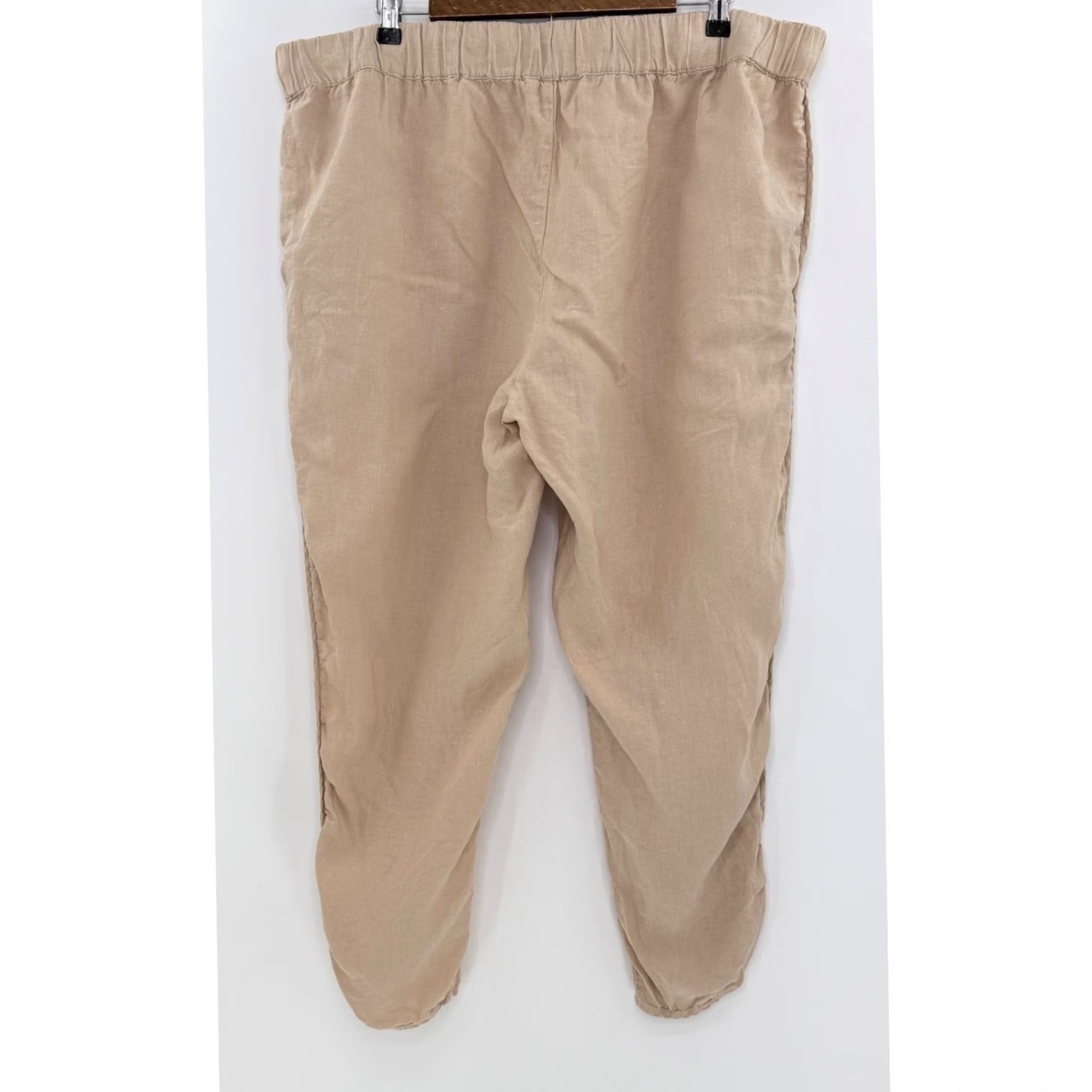 Vintage Caslon Pants Plus Size 1x Beige 100% Linen Drawstring Boho Coastal Preppy Size 40" / US 18 - 2 Thumbnail