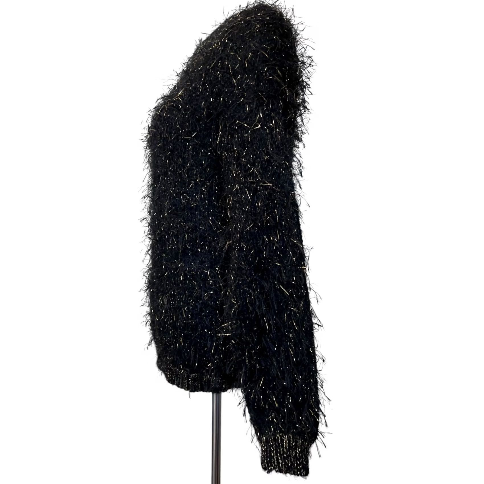Vintage VINTAGE Lilly of California Sweater Black w/ Gold Eyelash Wool Blend Women’s L Crew Neck Long Sleeve Pullover 80s 90s Shaggy Fuzzy Designer Womens Size L / US 10 / IT 46 - 6 Thumbnail