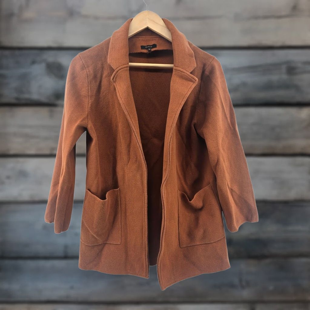 Quince Quince Blazer Cardigan Womens M Rust Brown Knit Open Front Patch Pockets Size M / US 6-8 / IT 42-44 - 1 Thumbnail