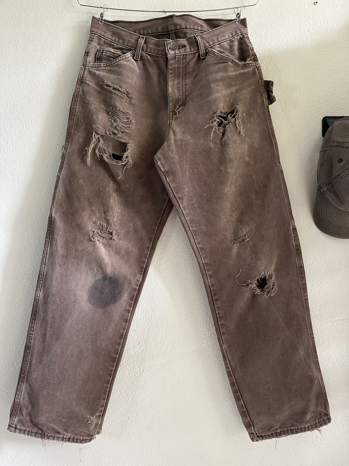 Dickies (31x30) Trashed Dickies Carpenter Pants Dark Brown Size US 31 - 8 Thumbnail