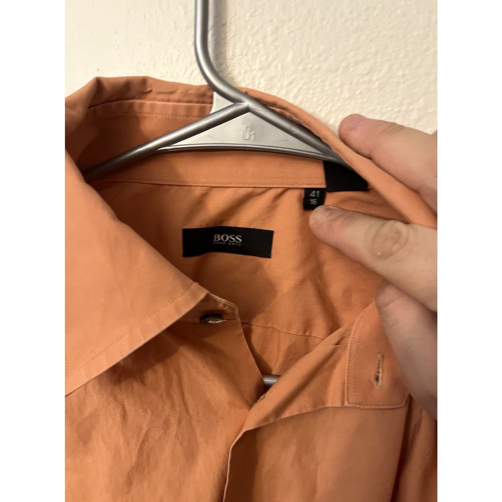 Hugo Boss HUGO BOSS Mens Shirt 16/41 Orange Long Sleeve Button Up Collar Dress Shirt Mens Orange 100% Cotton Regular Button-Down Mens Shirt Size US L / EU 52-54 / 3 - 3 Thumbnail