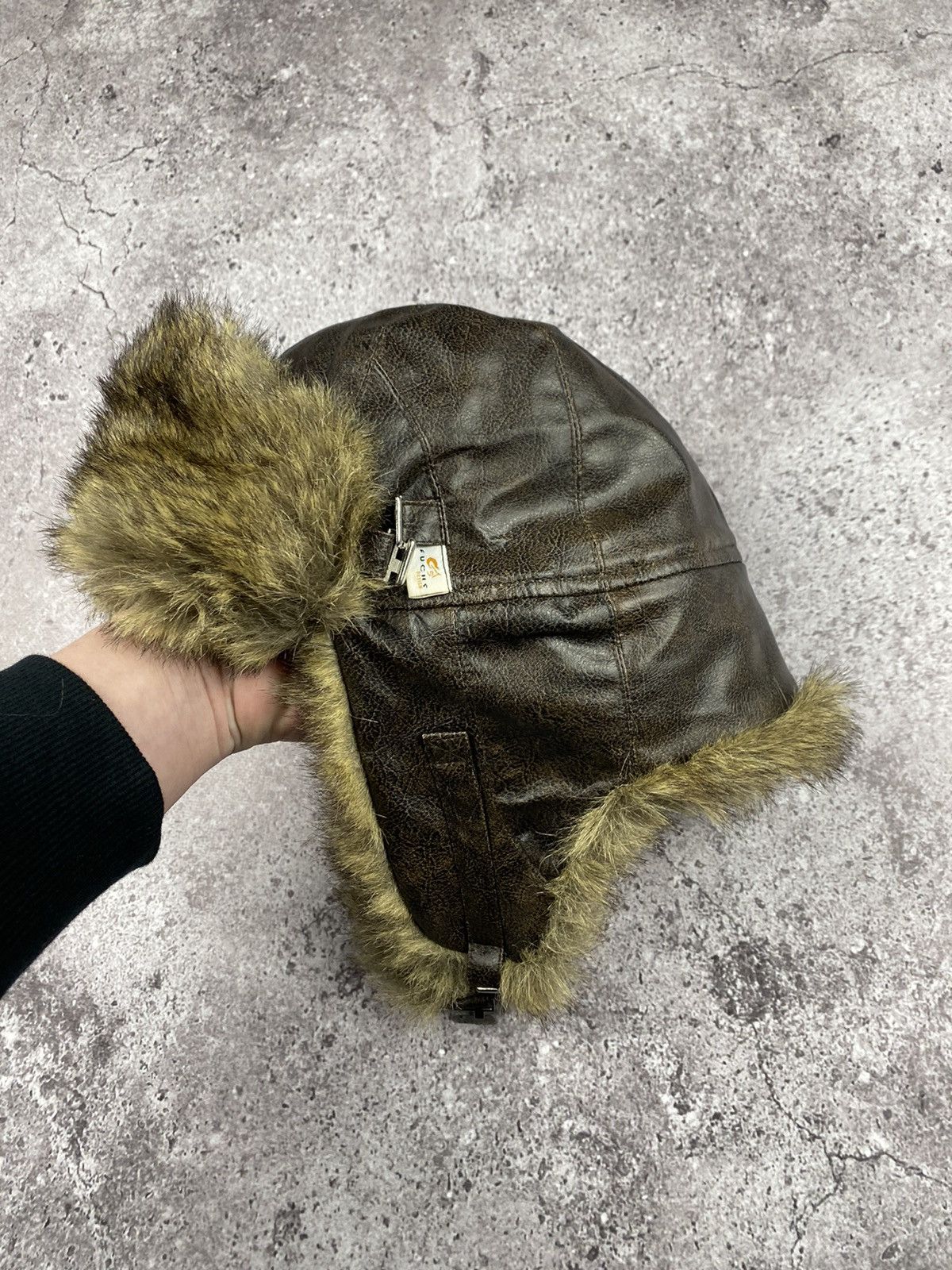 Vintage CRAZY Y2K CYBER Fuzzy Leather Mohair Vintage Ushanka Hat Size ONE SIZE - 3 Thumbnail