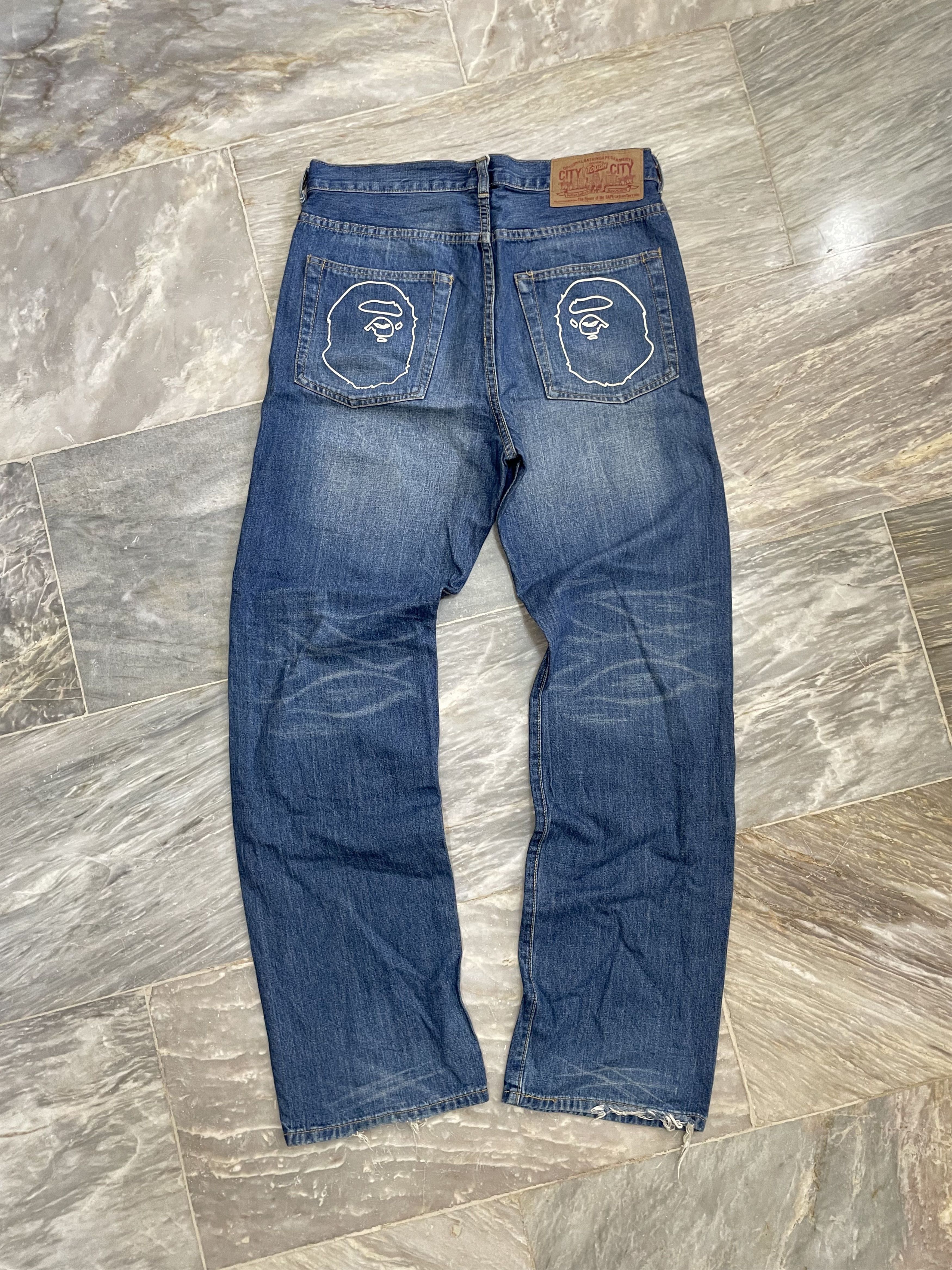 Bape × Nigo × Vintage OG Bape - Double Pocket Logo Denim Pants Size US 32 / EU 48 - 1 Thumbnail