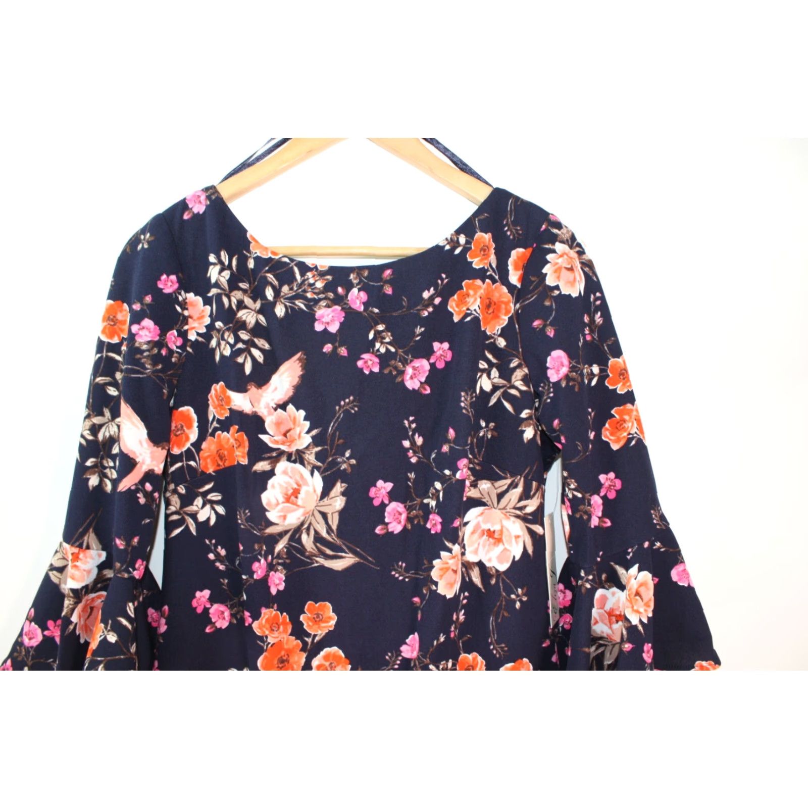 Vintage Eliza J Dress Sash Tie Print Faille Fit & Flare (Plus Size 12) Navy Floral Knee-Length Crew Neck Sleeveless Zipper Closure Women's Size XL / US 12-14 / IT 48-50 - 2 Thumbnail