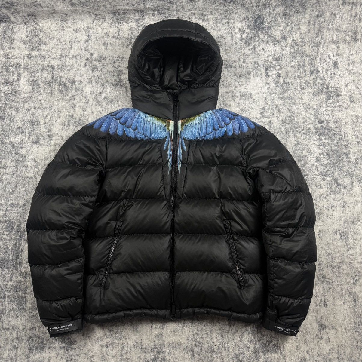 Marcelo Burlon Marcelo Burlon County of Milan Blue Wings Down Puffer Jacket Size US XL / EU 56 / 4 - 1 Thumbnail