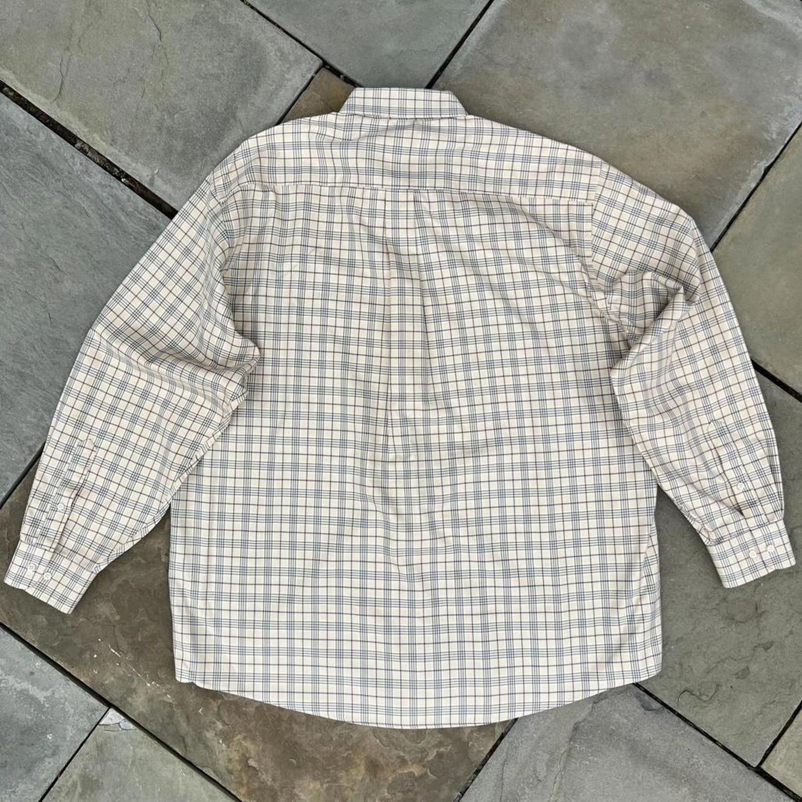 Jos. A. Bank Y2K Tan Blue Herringbone Plaid Button Down Shirt Size US XL / EU 56 / 4 - 4 Thumbnail