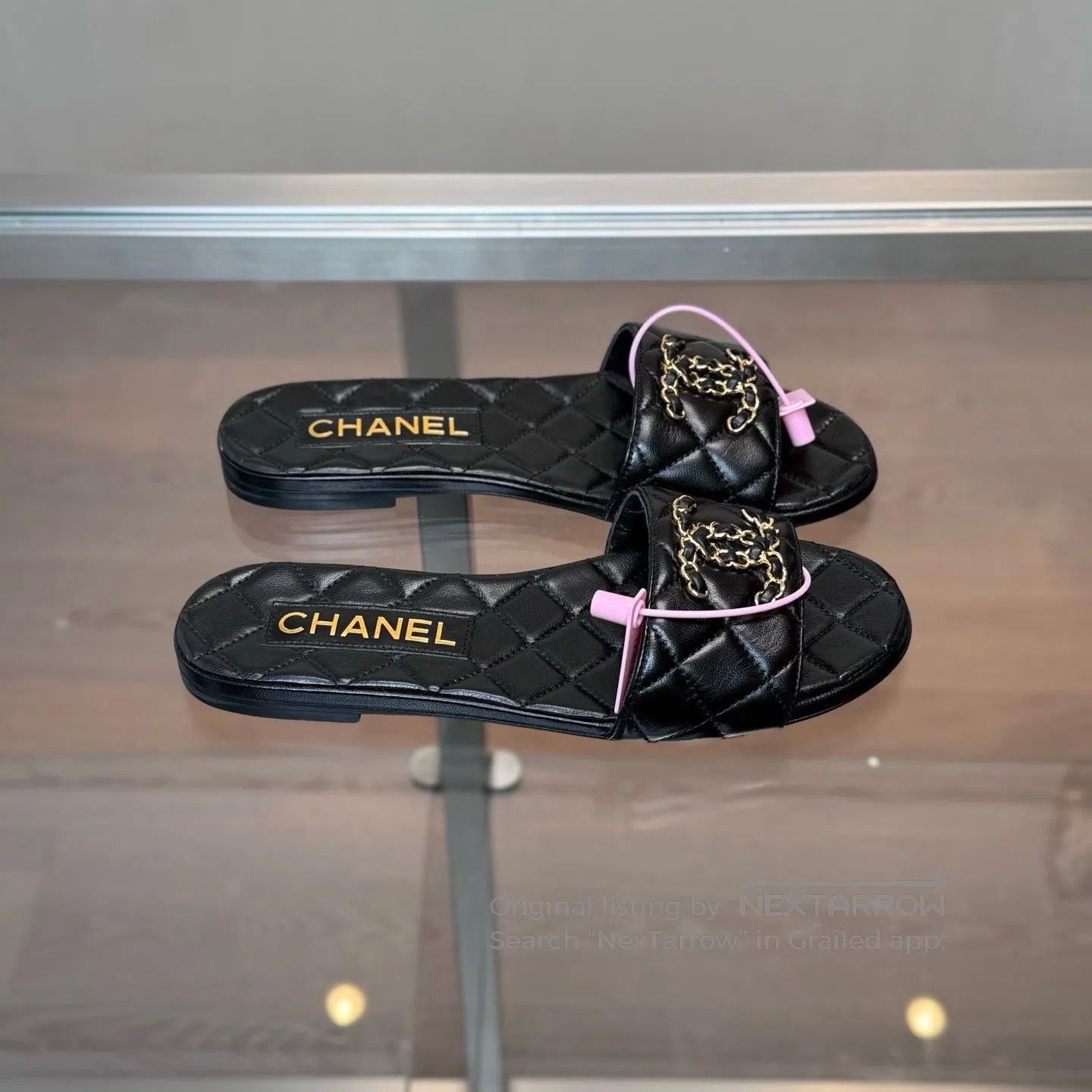 Chanel Chanel Black Gold Double C Leather Slipper with Chain-Latt Size US 4.5 / IT 34.5 - 4 Thumbnail