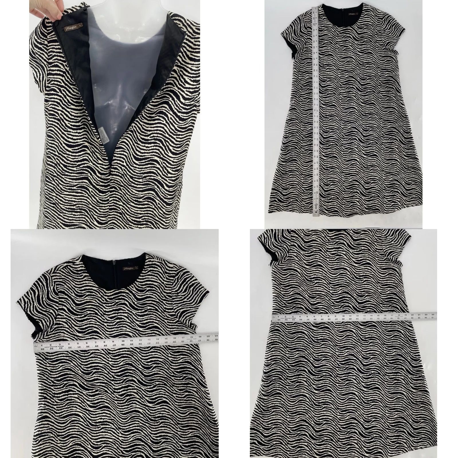 J.McLaughlin J.McLaughlin Dress Women Silk Zebra Print A-Line Knee Length Short Sleeve Black Size Small 8 Satin Lined Vintage No N/A Size M / US 6-8 / IT 42-44 - 8 Thumbnail