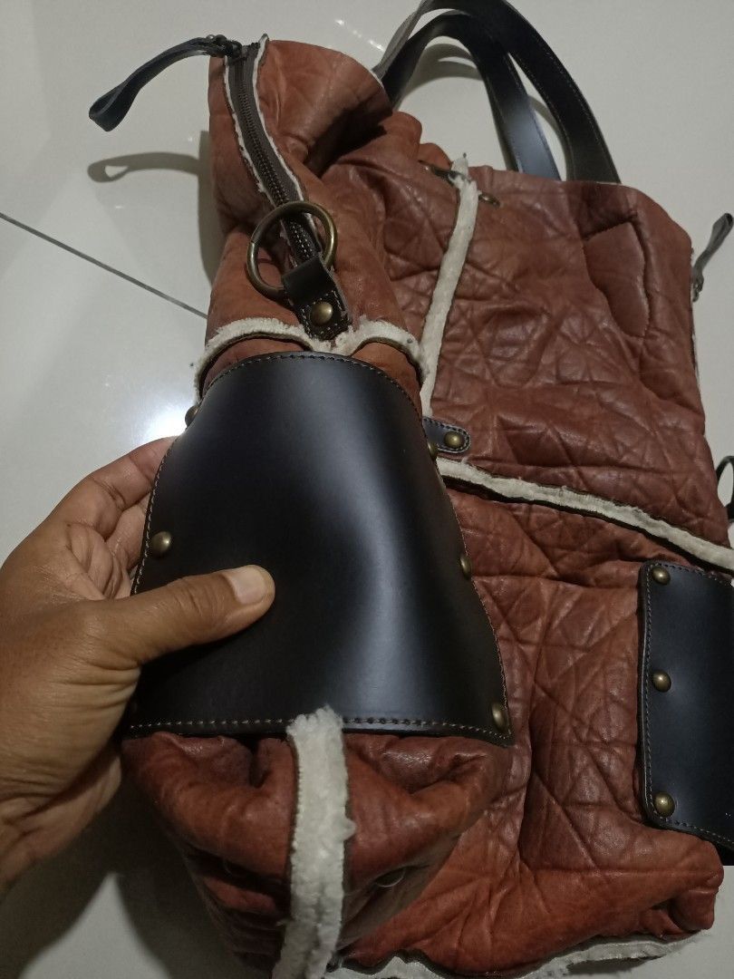 Genuine Leather Vintage Aleanto Collezioni Shearling Leather Tote Italy Size ONE SIZE - 4 Thumbnail