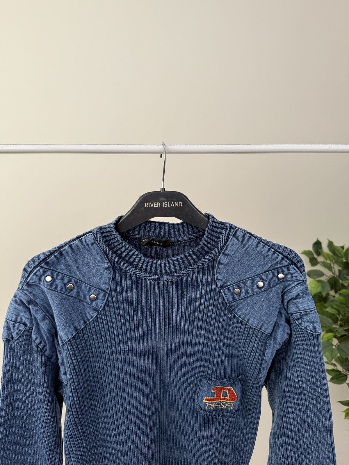 Diesel Vintage Diesel Y2K Ribbed Knit Sweater Denim Detail Logo Size US L / EU 52-54 / 3 - 5 Thumbnail