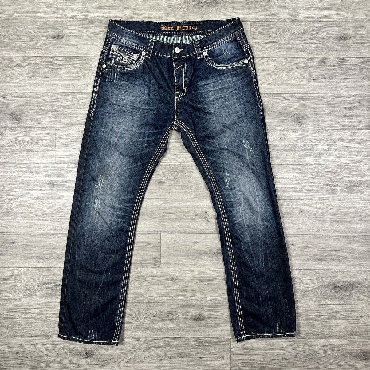 Other Blue Monkey Straight Leg Jeans Blue Denim Fleur De Lis Sz 36 Size US 36 / EU 52 - 3 Thumbnail