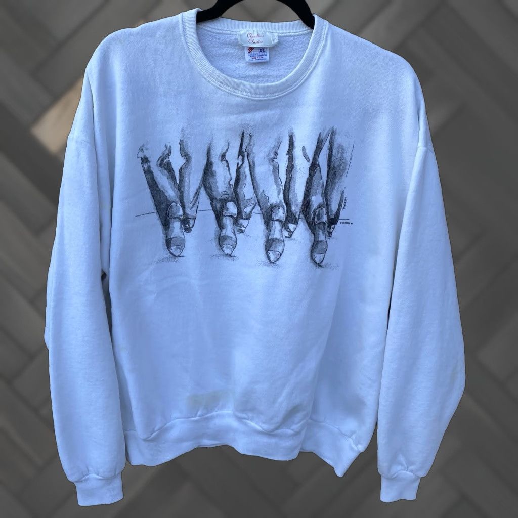 Jerzees Vtg Jerzees Sweatshirt Shirt 90s Mens XL White Graphic Print Deverett Claudias Closet Tap Dance Size US XL / EU 56 / 4 - 1 Thumbnail