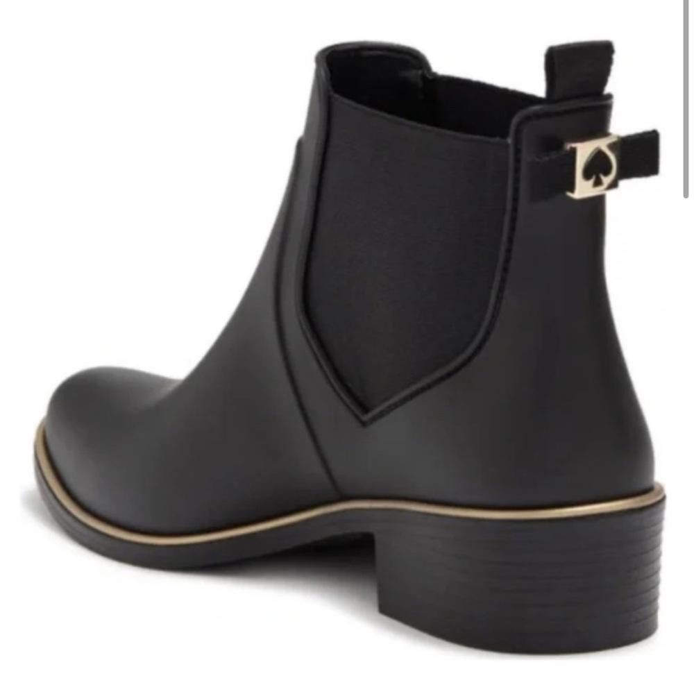 Kate Spade Solstice Black Gold Rain Boots Spade Detail