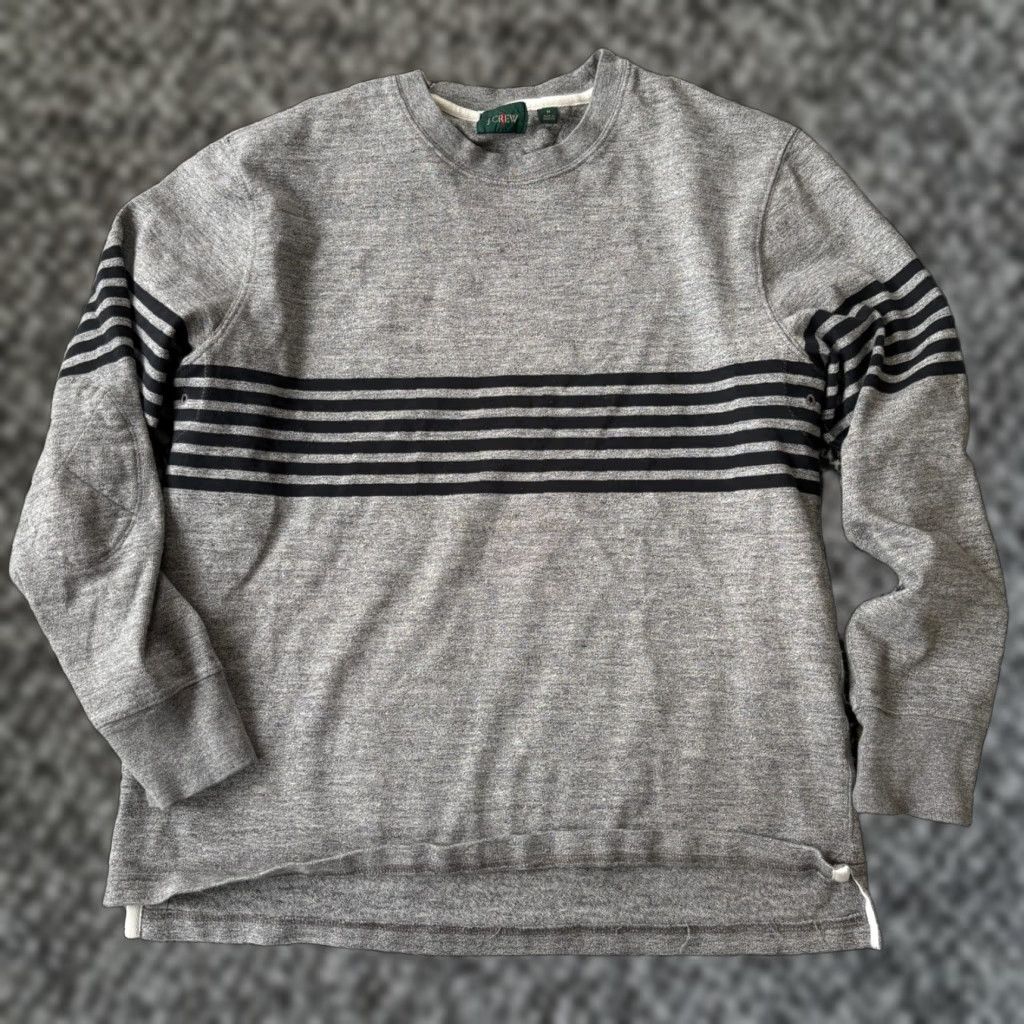 J.Crew J. Crew Sweatshirt Mens M Gray Striped Crewneck Elbow Patches Pullover Knit Long Sleeve Casual Streetwear Size US M / EU 48-50 / 2 - 1 Thumbnail