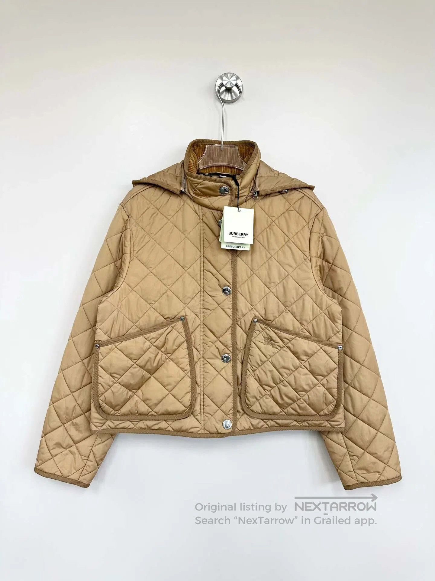 Burberry Burberry Khaki Diamond Quilted Hooded Jacket| Size S / US 4 / IT 40 - 1 Thumbnail