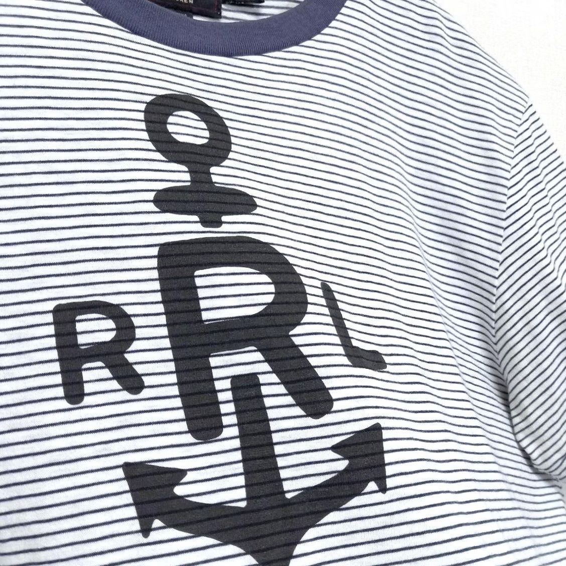 Ralph Lauren RRL Ralph Lauren T-Shirt Mens M Navy White Striped Cotton Anchor Marin Used Size US M / EU 48-50 / 2 - 3 Thumbnail