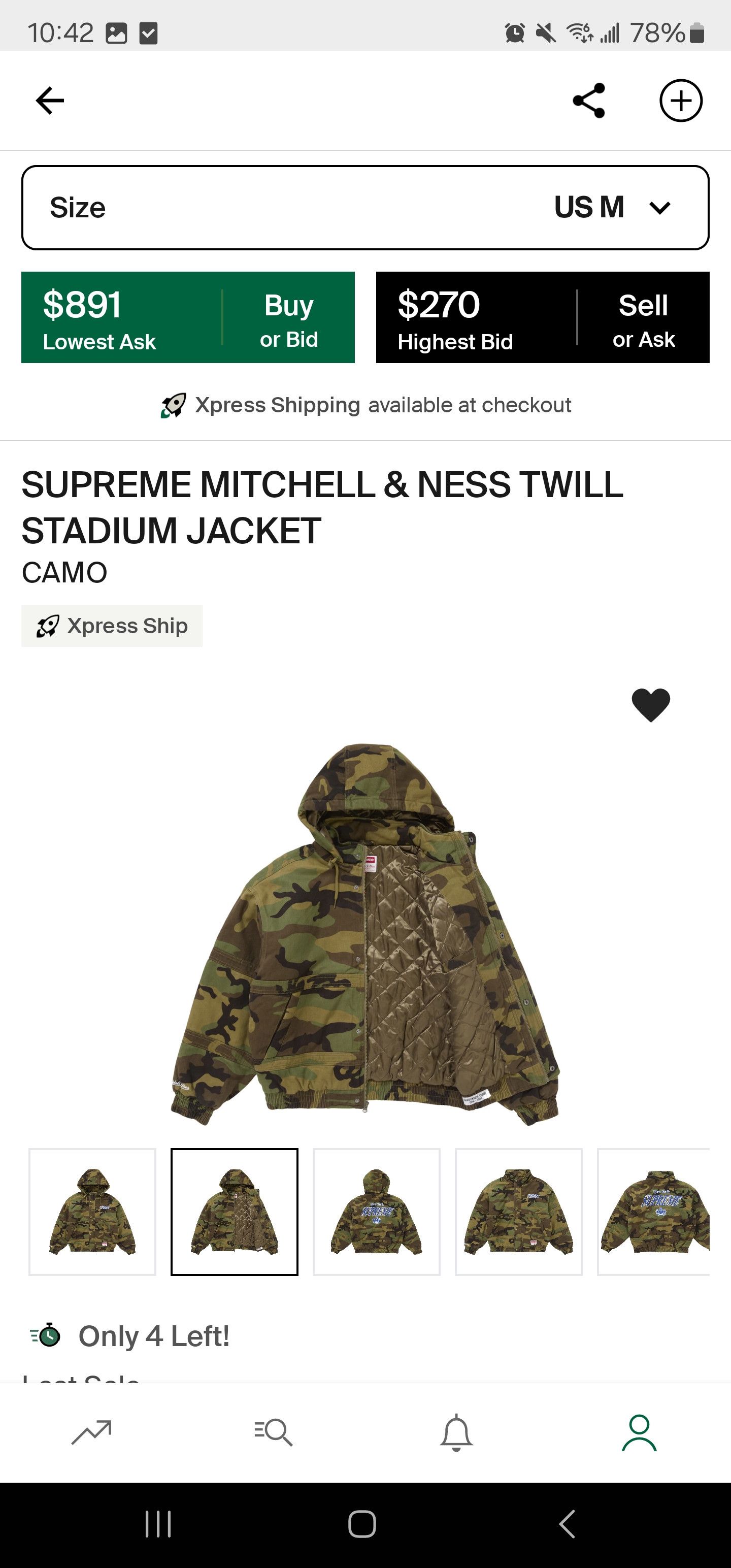 Supreme Supreme/Mitchell & Ness Twill Stadium Jacket - Camo FW24 Size US M / EU 48-50 / 2 - 2 Thumbnail