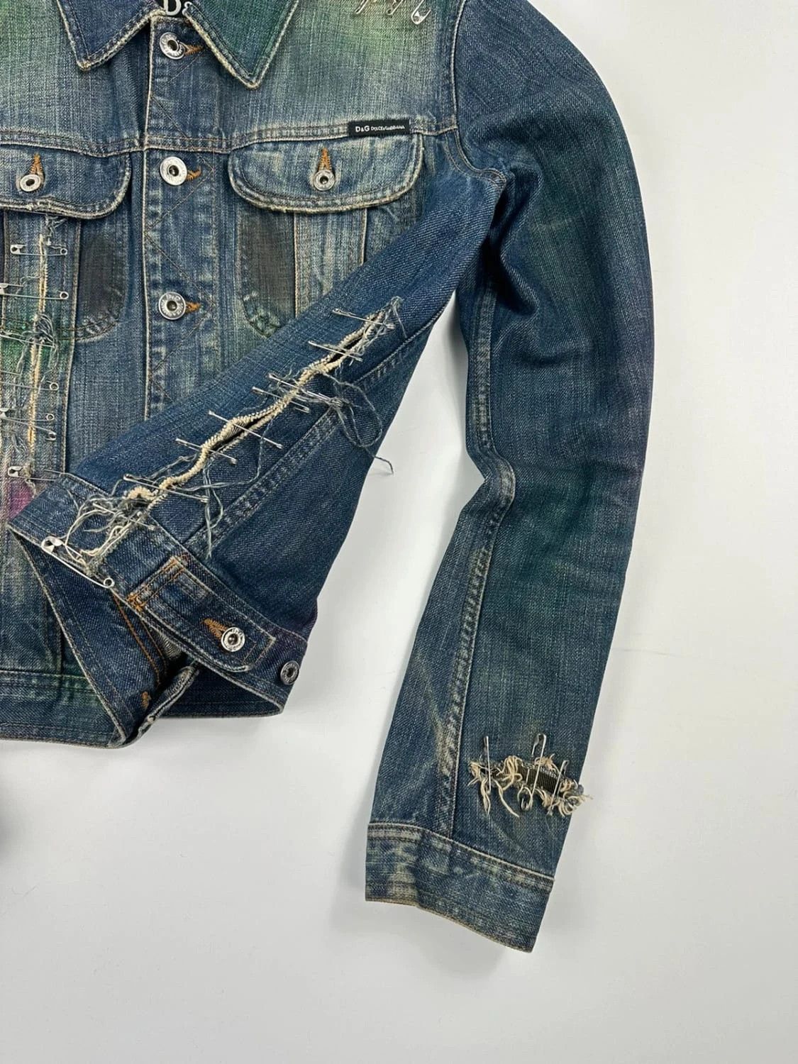 Dolce & Gabbana Dolce Gabbana SS2001 Pins Distressed Painted Denim Jacket Size S / US 4 / IT 40 - 10 Thumbnail