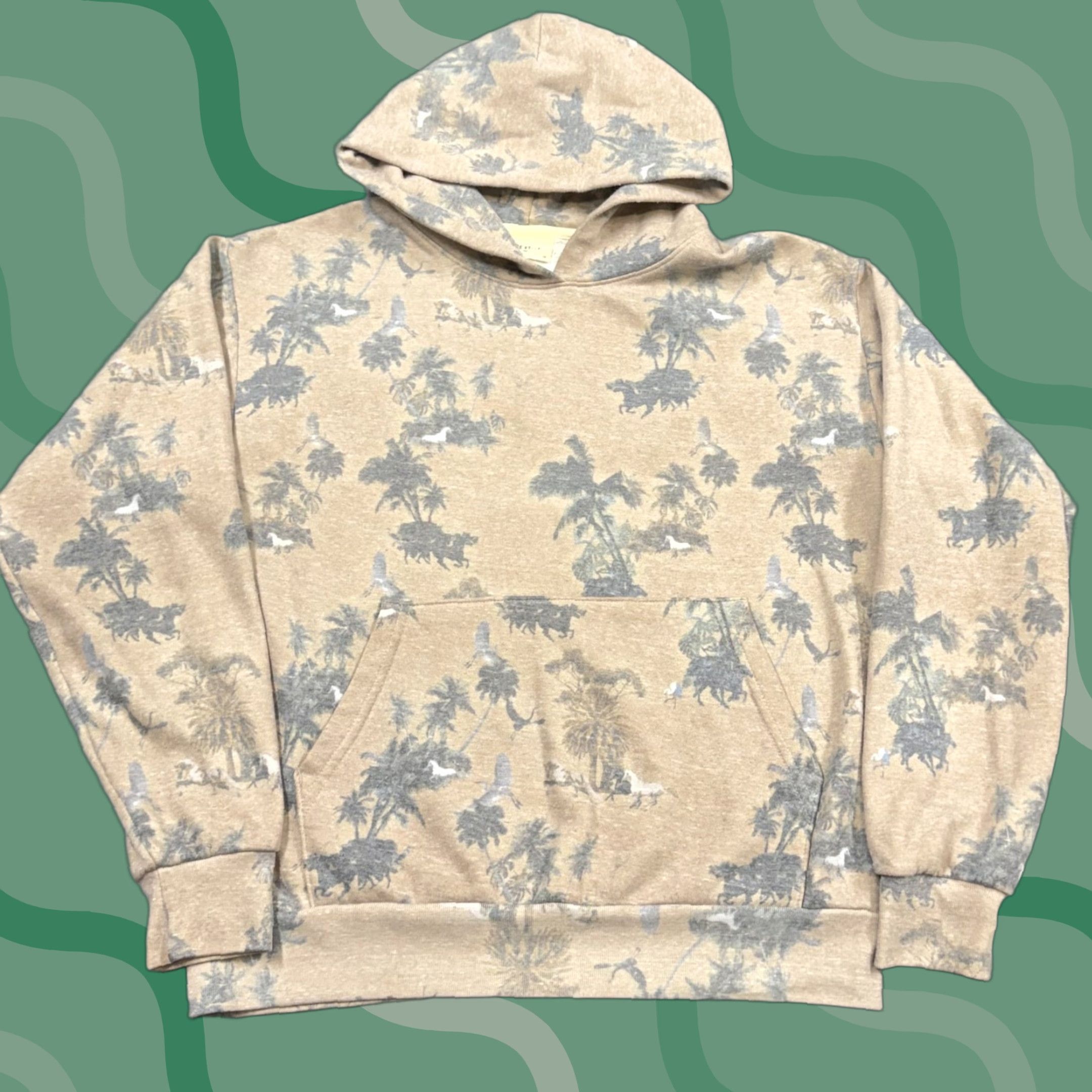 Vintage VINTAGE Tribe Kelley Hoodie Sweatshirt Mens XS Beige Fleece Palm Print Pullover Animal Graphic Print Crew Neck Size US XS / EU 42 / 0 - 1 Thumbnail