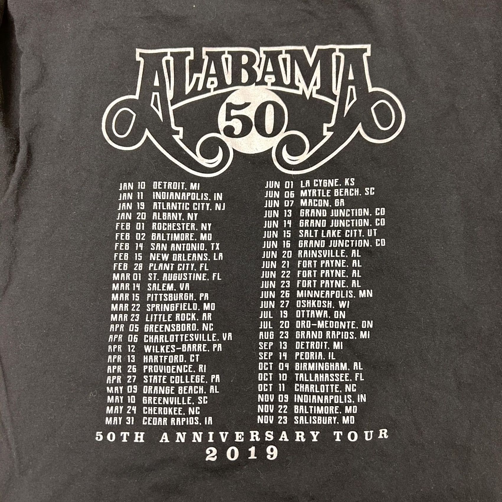 Gildan VINTAGE Alabama Gildan Shirt Mens L Black 50th Anniversary Tour 2019 Tee T-Shirt Size US L / EU 52-54 / 3 - 4 Thumbnail