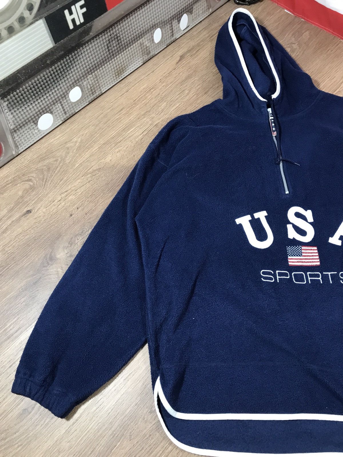 Vintage Vintage 90s USA Sports 1/4 Zip Hoodie Fleece Jacket Size US XXL / EU 58 / 5 - 2 Thumbnail