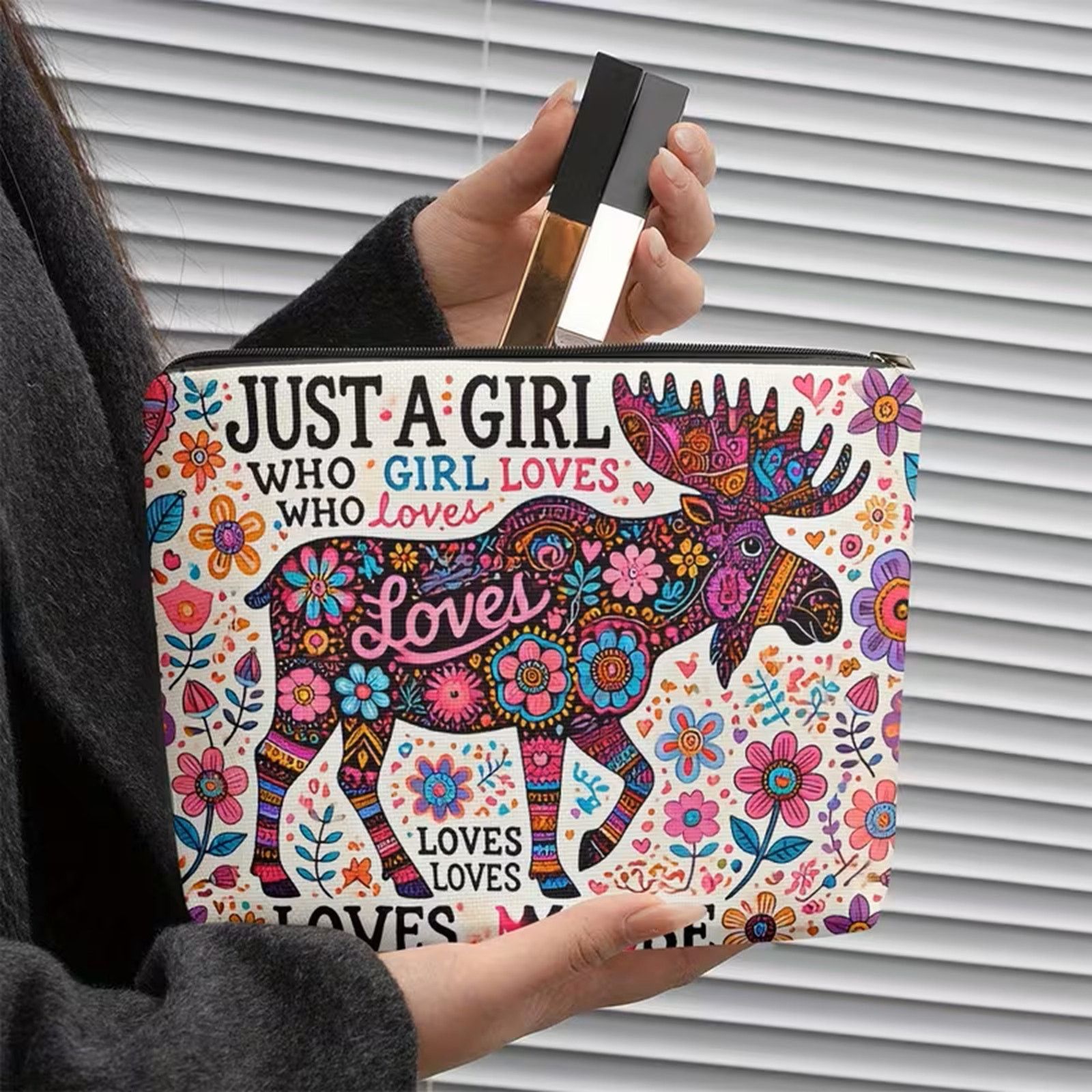 Other Just a Girl Who Loves Moose Linen Cosmetic Bag Makeup Pouch Size ONE SIZE - 9 Thumbnail