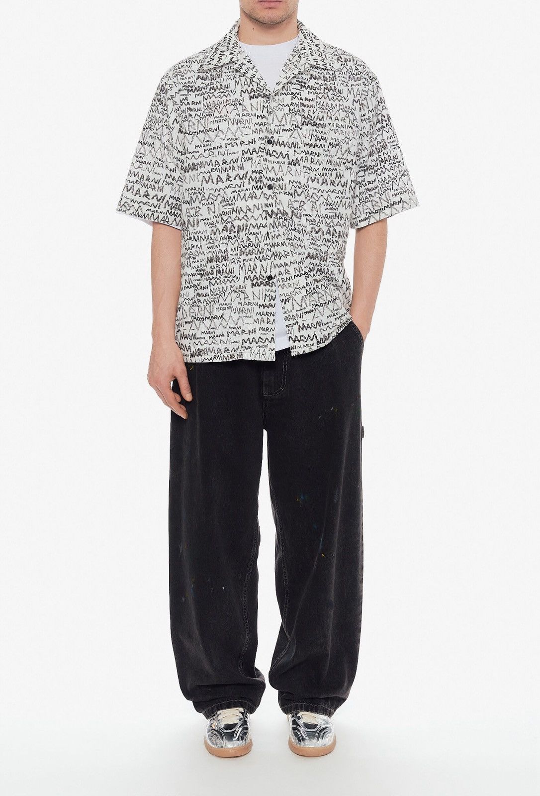 Marni Last Marni Pencil All-Over Logo-Printed Short-Sleeved Shirt Size US S / EU 44-46 / 1 - 4 Thumbnail